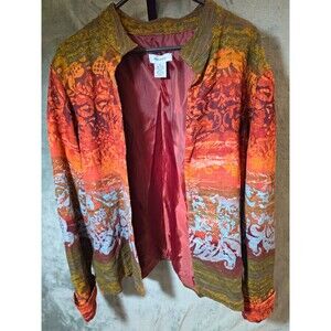 Phoenix Women's XL Linen Cotton Open Front Tapestry Jacket Floral Lined